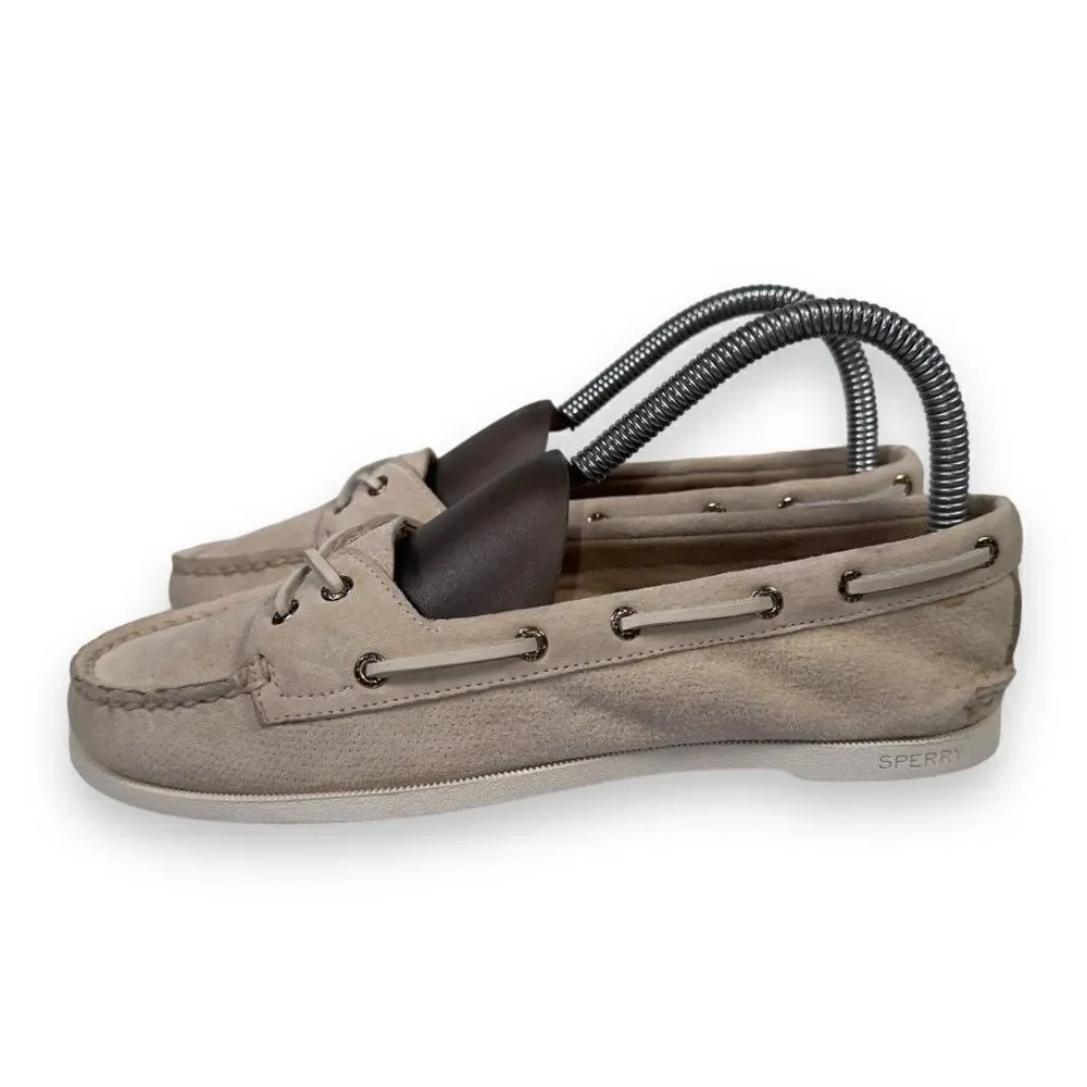 Sperry Authentic Original Skimmer Pin Perforated Boat Shoes Cream Women's 6.5‎